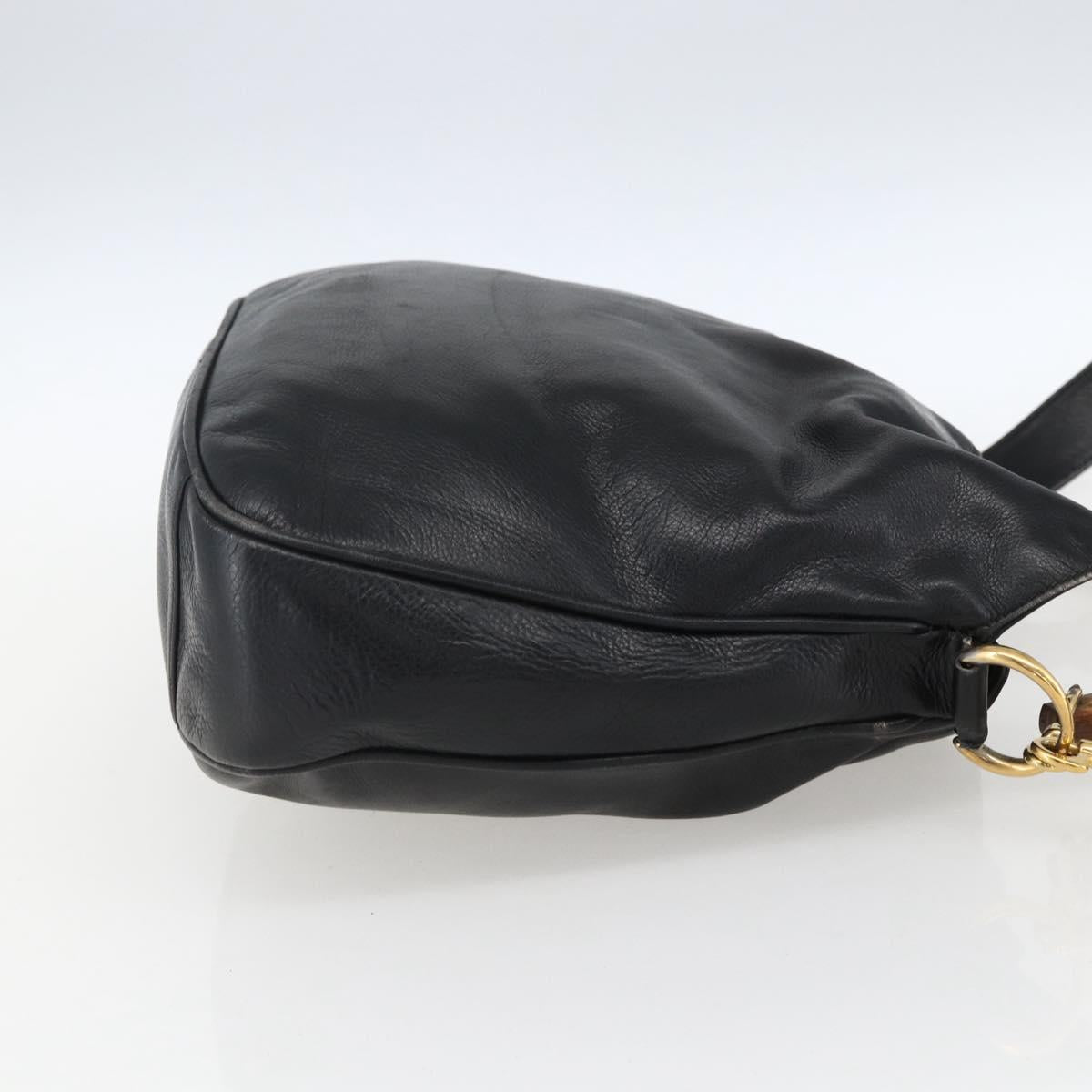 GUCCI Bamboo Shoulder Bag Leather 2way Black Gold 001 2113 1638 Auth ka2177