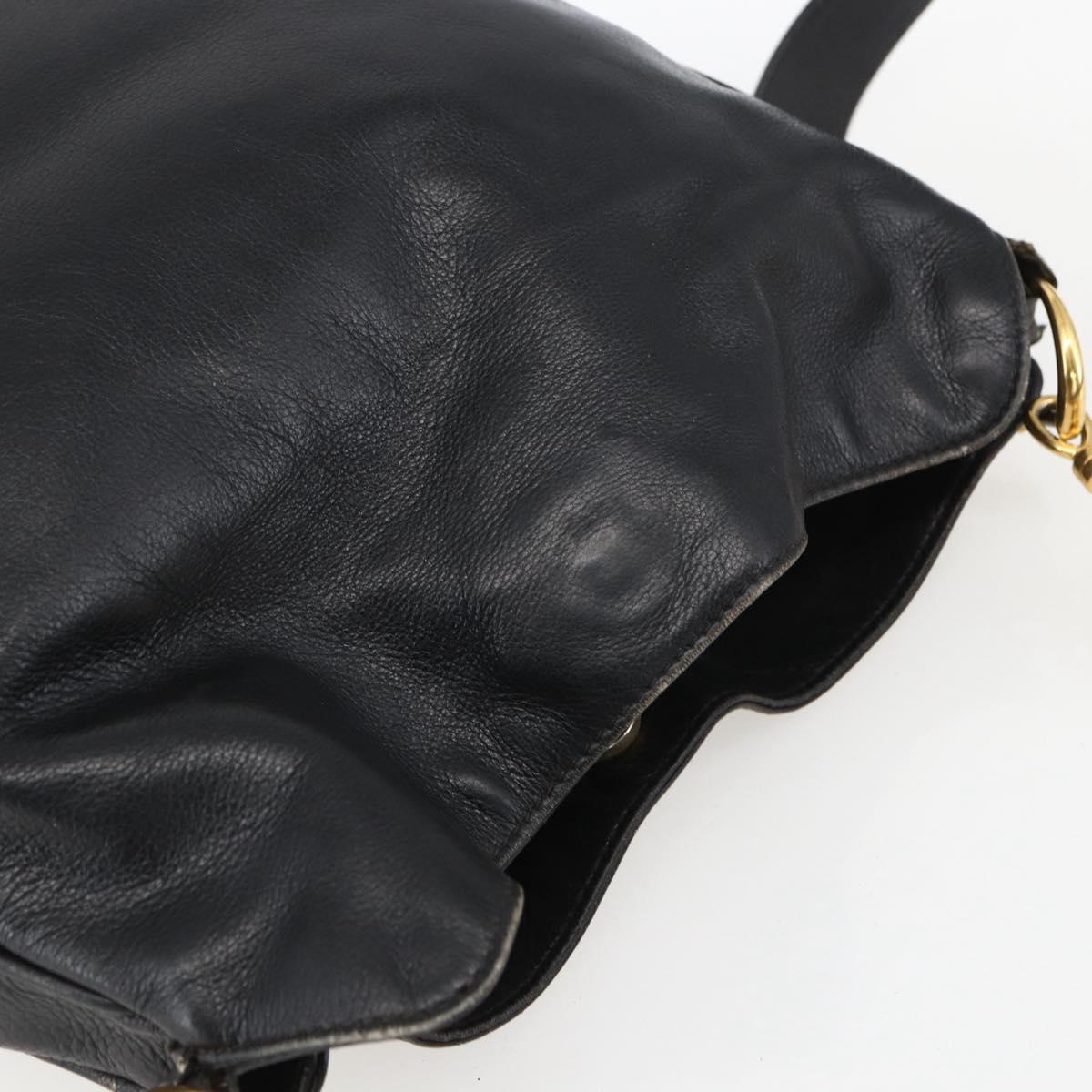 GUCCI Bamboo Shoulder Bag Leather 2way Black Gold 001 2113 1638 Auth ka2177