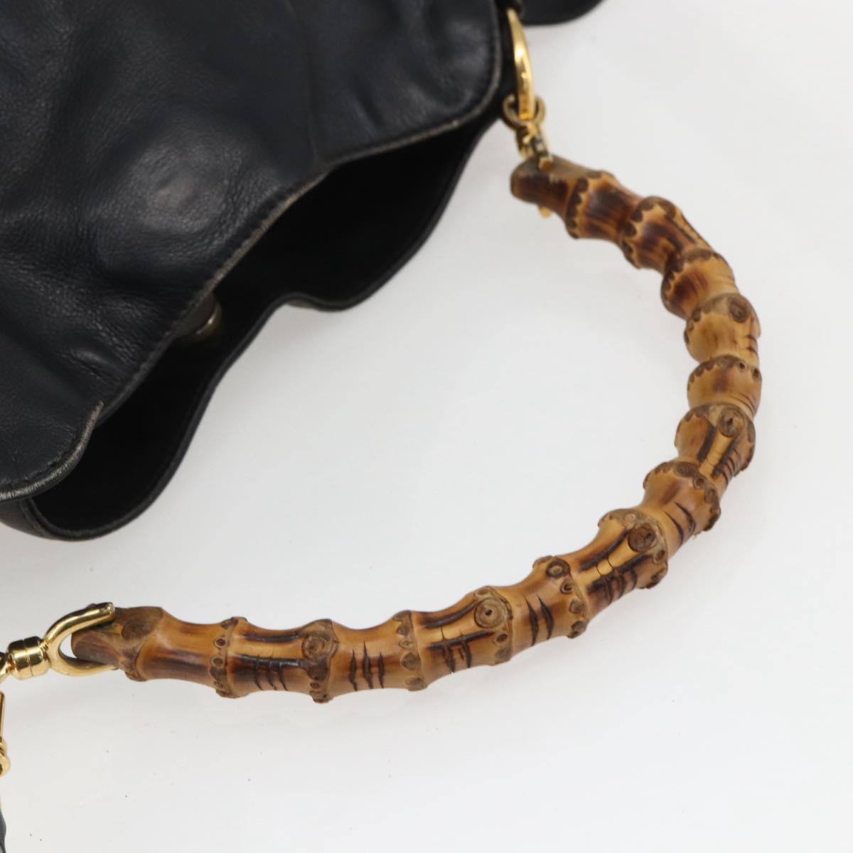 GUCCI Bamboo Shoulder Bag Leather 2way Black Gold 001 2113 1638 Auth ka2177