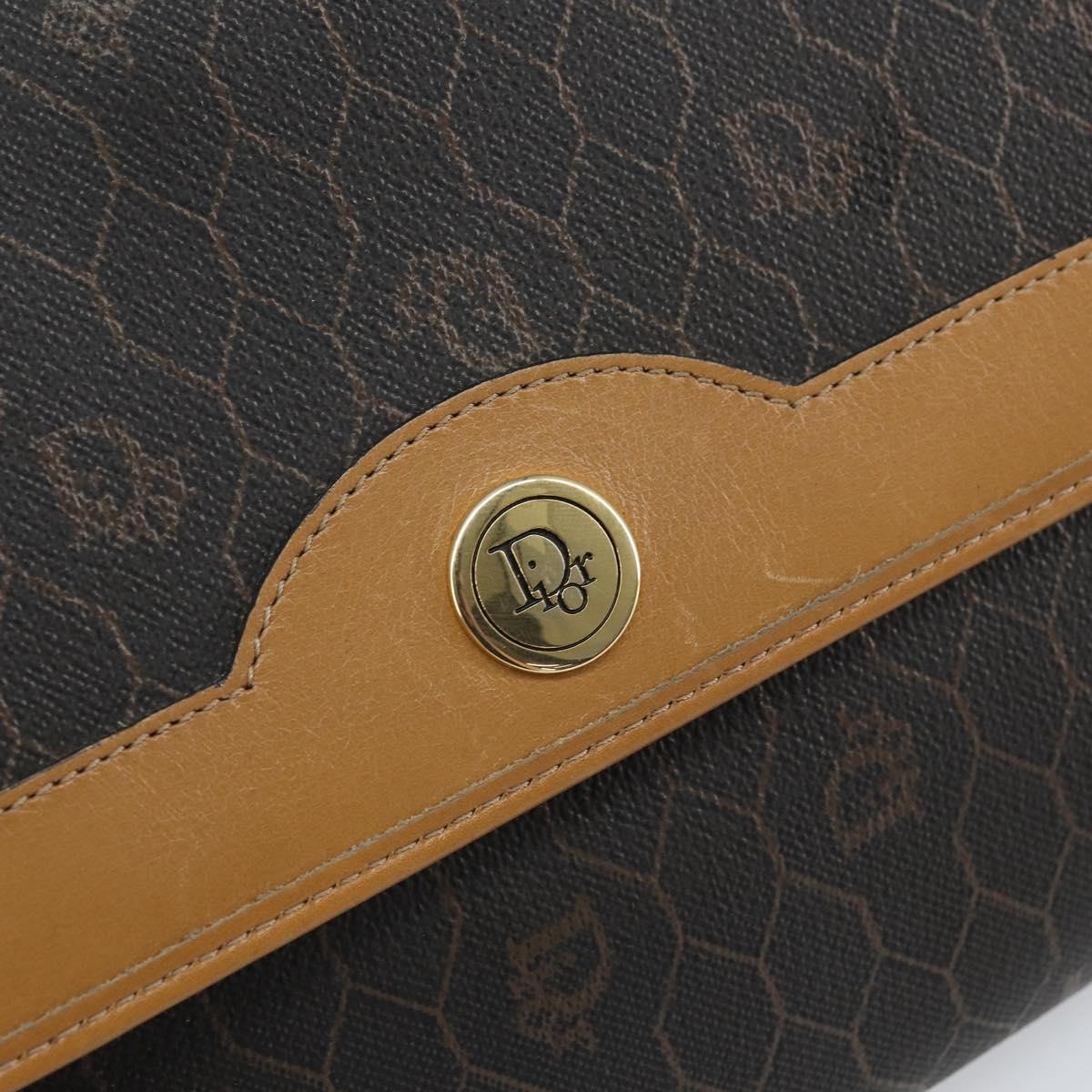 Christian Dior Honeycomb Canvas Chain Shoulder Bag PVC Black Gold Auth ka2188