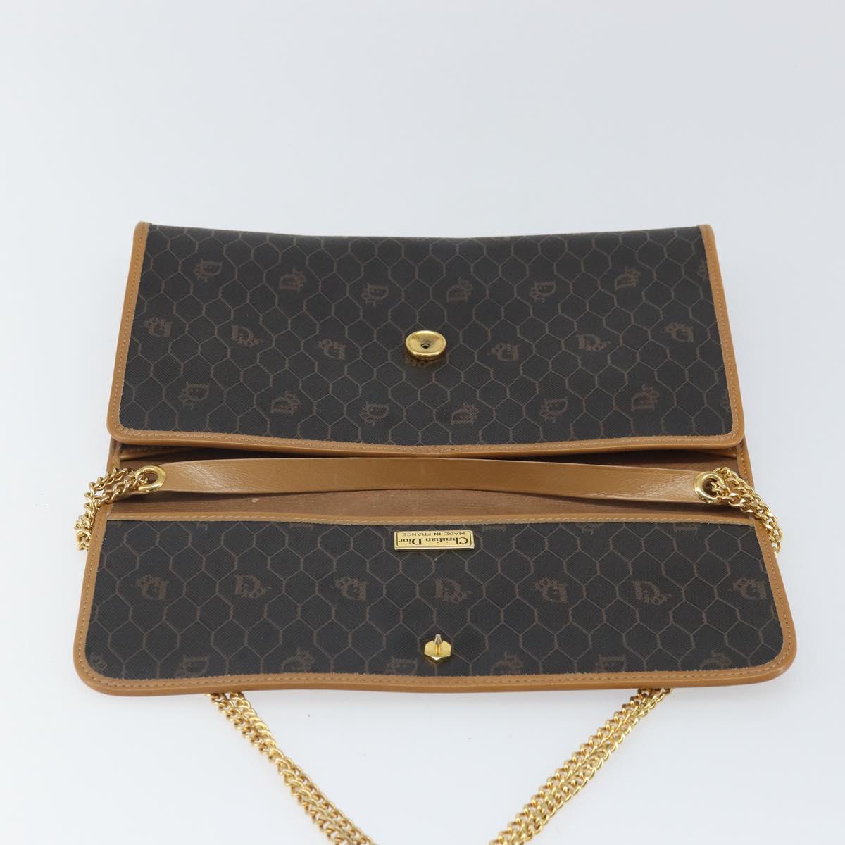 Christian Dior Honeycomb Canvas Chain Shoulder Bag PVC Black Gold Auth ka2188
