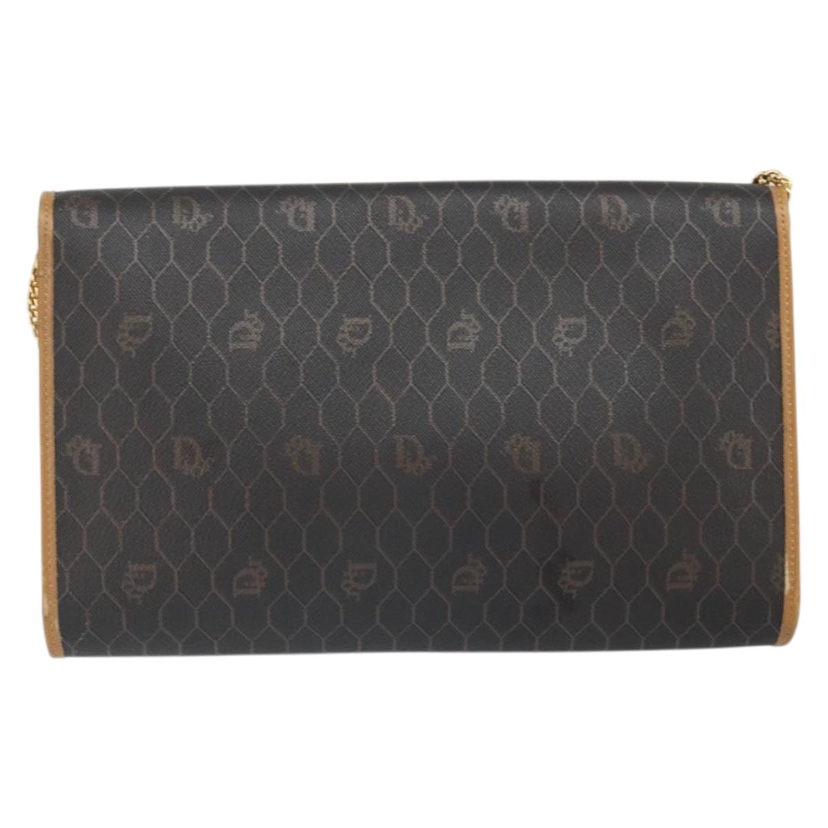 Christian Dior Honeycomb Canvas Chain Shoulder Bag PVC Black Gold Auth ka2188