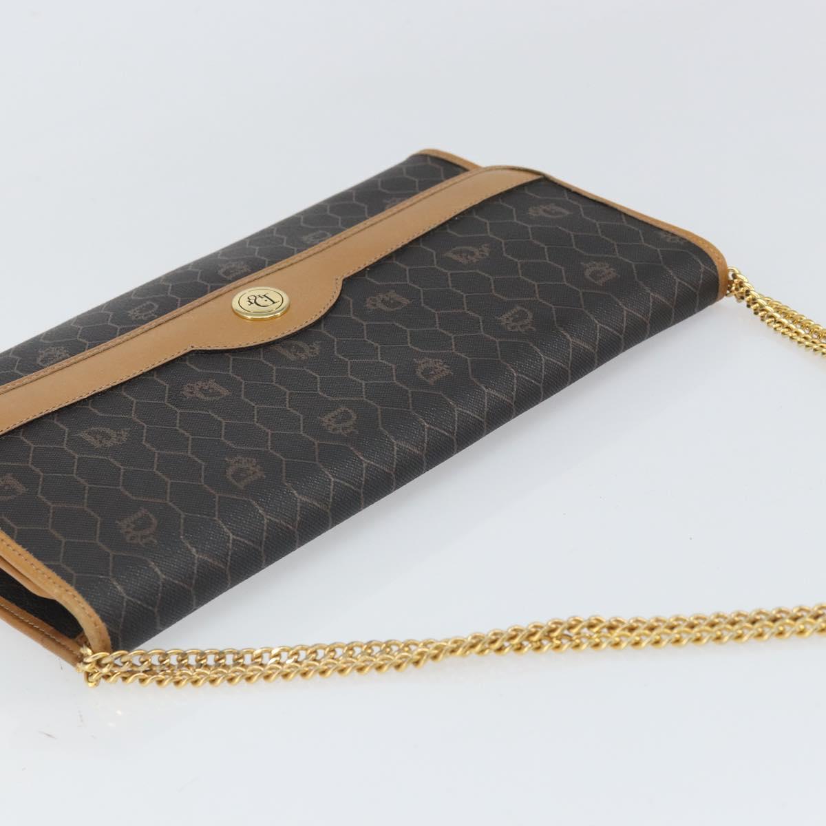 Christian Dior Honeycomb Canvas Chain Shoulder Bag PVC Black Gold Auth ka2188