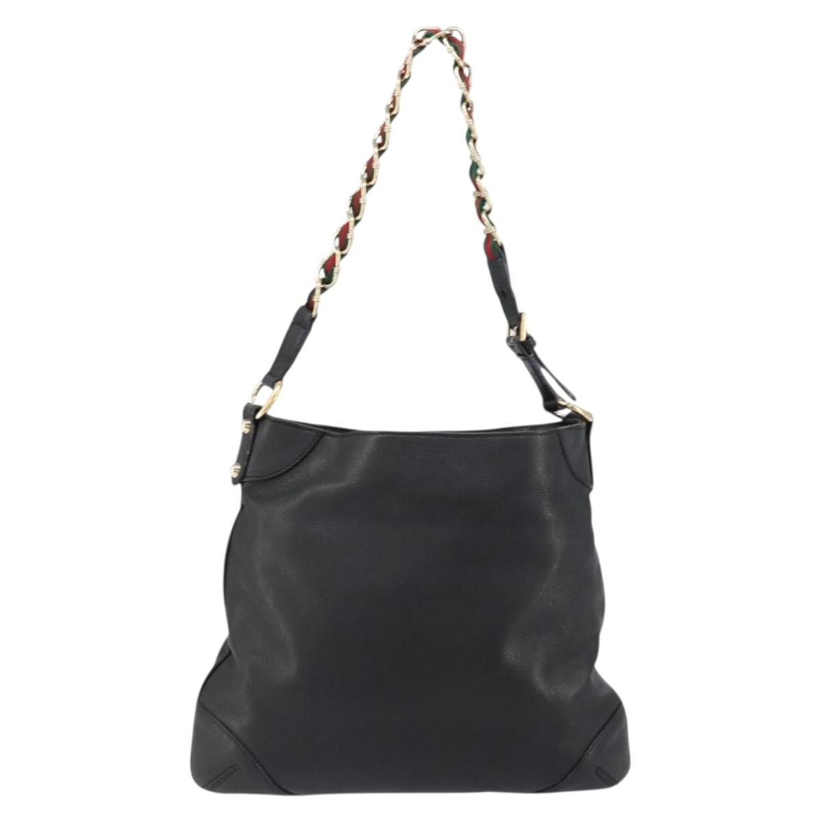 GUCCI Shoulder Bag Leather Black Gold 154392 Auth ka220