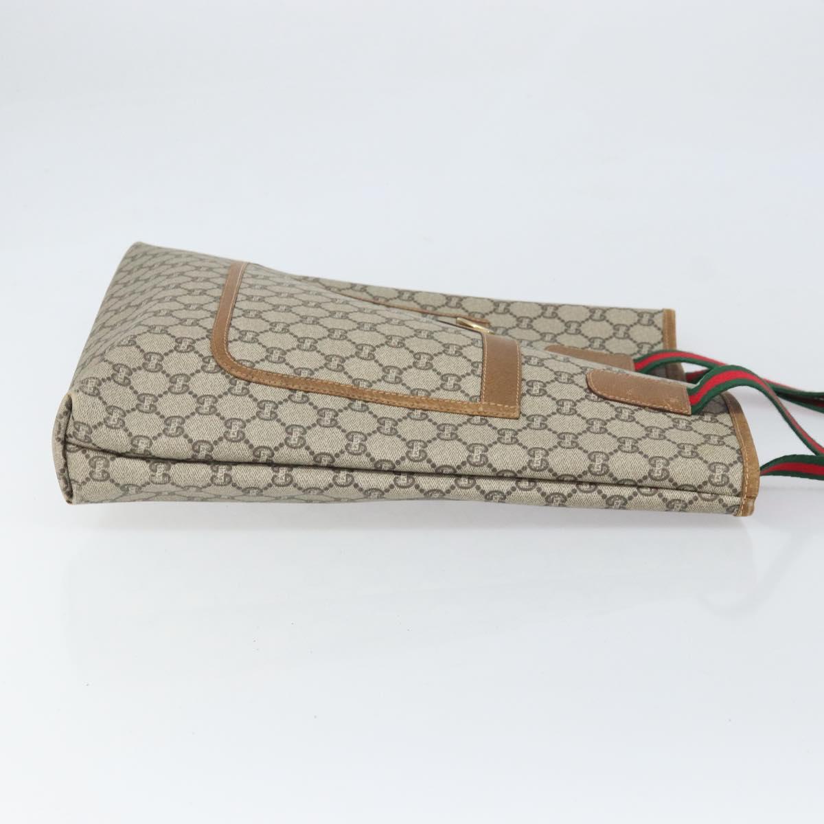 GUCCI GG Plus Supreme Web Sherry Line Tote Bag PVC Beige Gold Auth ka2201