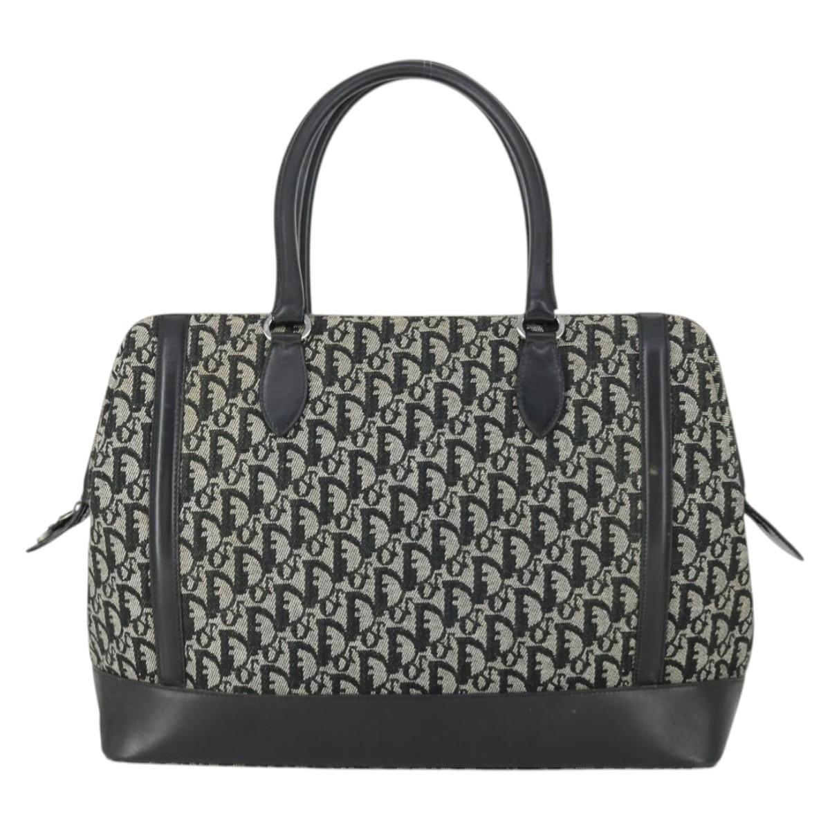 Christian Dior Trotter Canvas Boston Bag Black Silver Auth ka2203V