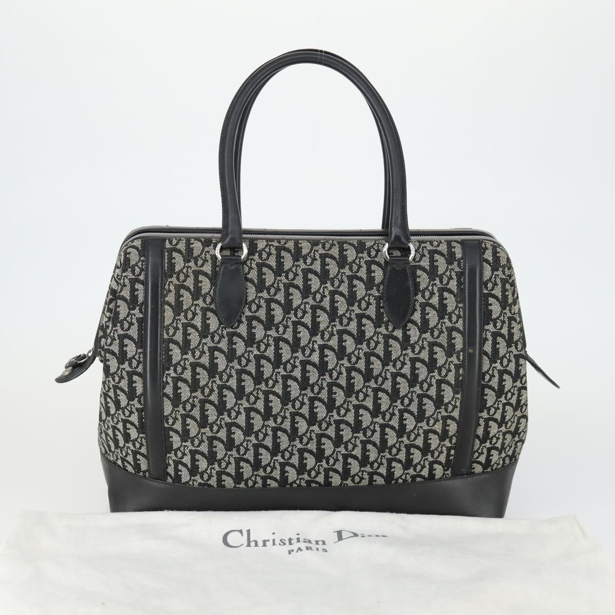 Christian Dior Trotter Canvas Boston Bag Black Silver Auth ka2203V