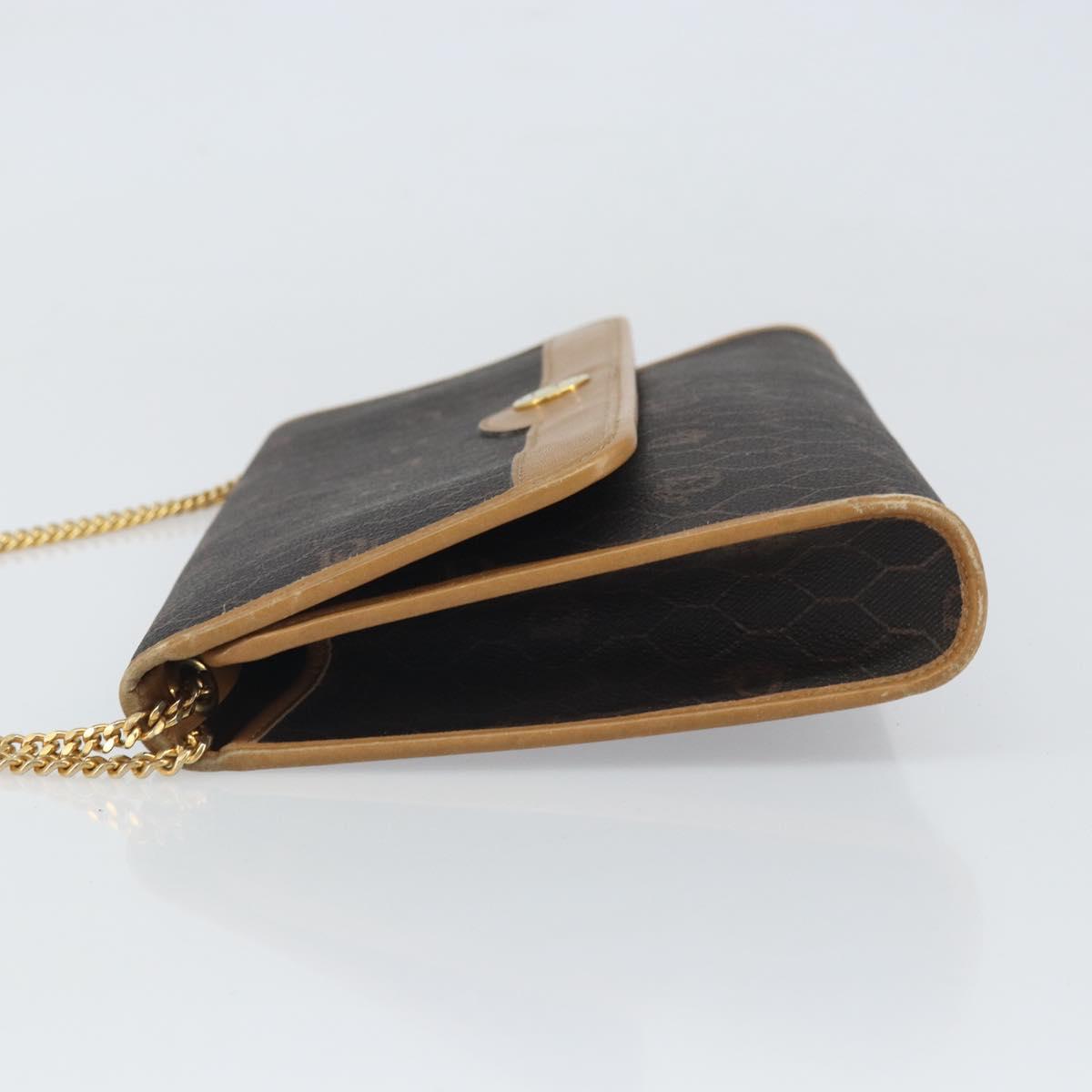 Christian Dior Honeycomb Canvas Chain Shoulder Bag PVC Black Gold Auth ka2204