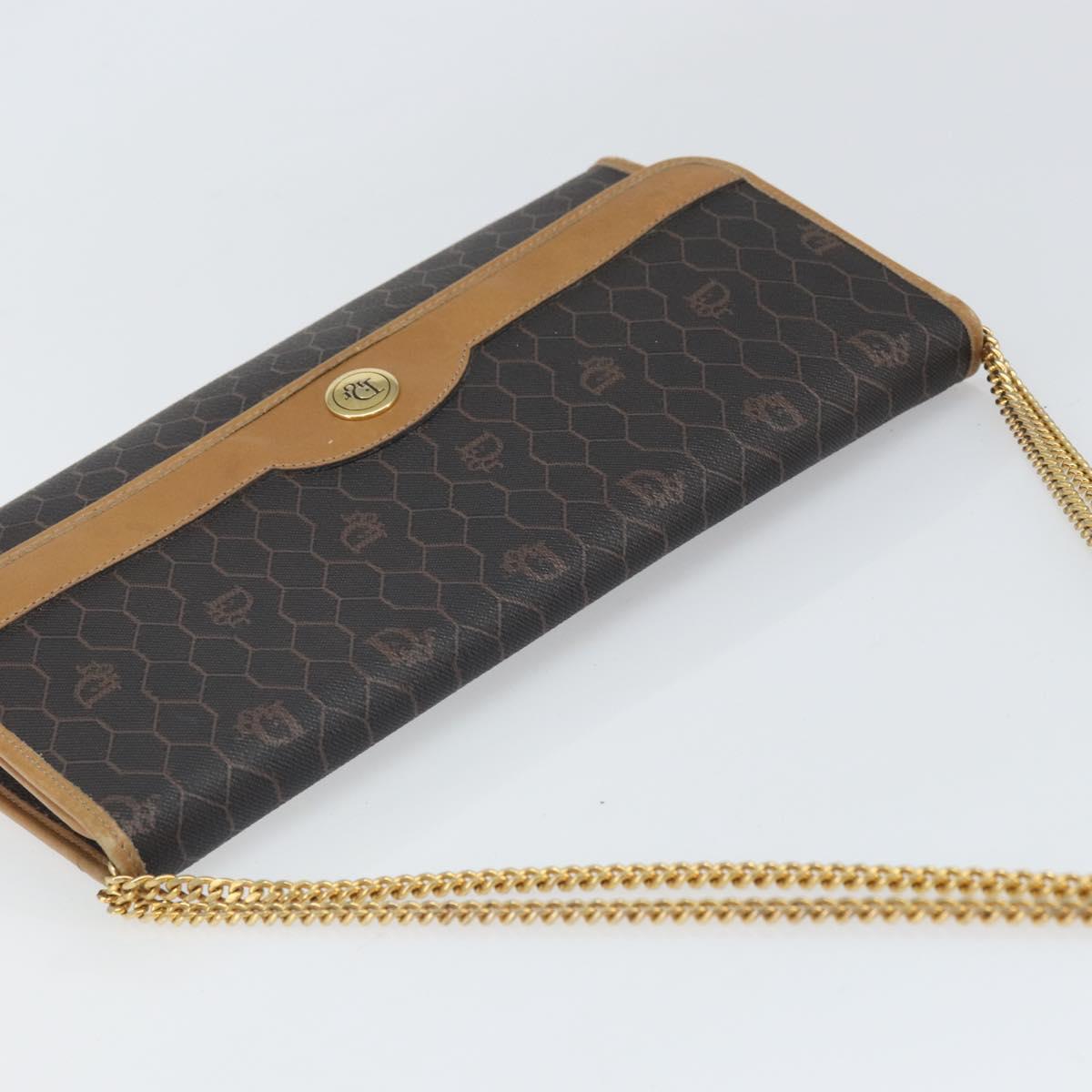 Christian Dior Honeycomb Canvas Chain Shoulder Bag PVC Black Gold Auth ka2204