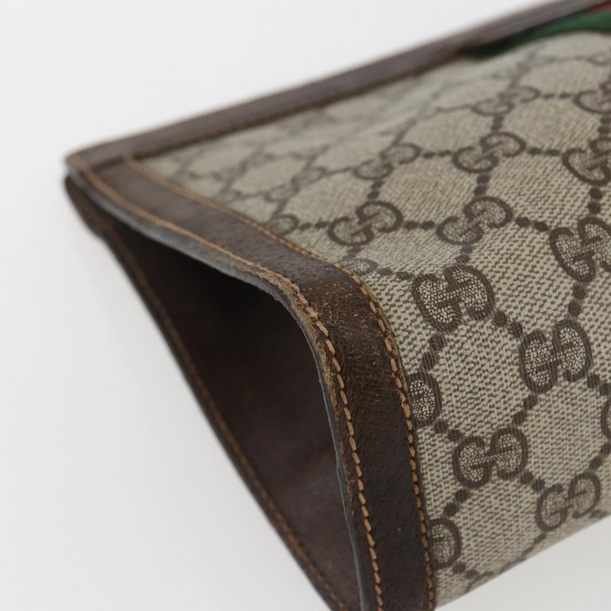 GUCCI GG Supreme Web Sherry Line Clutch Bag PVC Beige 67 014 2125 Auth ka2207