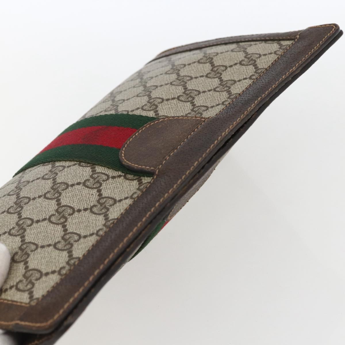 GUCCI GG Supreme Web Sherry Line Clutch Bag PVC Beige 67 014 2125 Auth ka2207