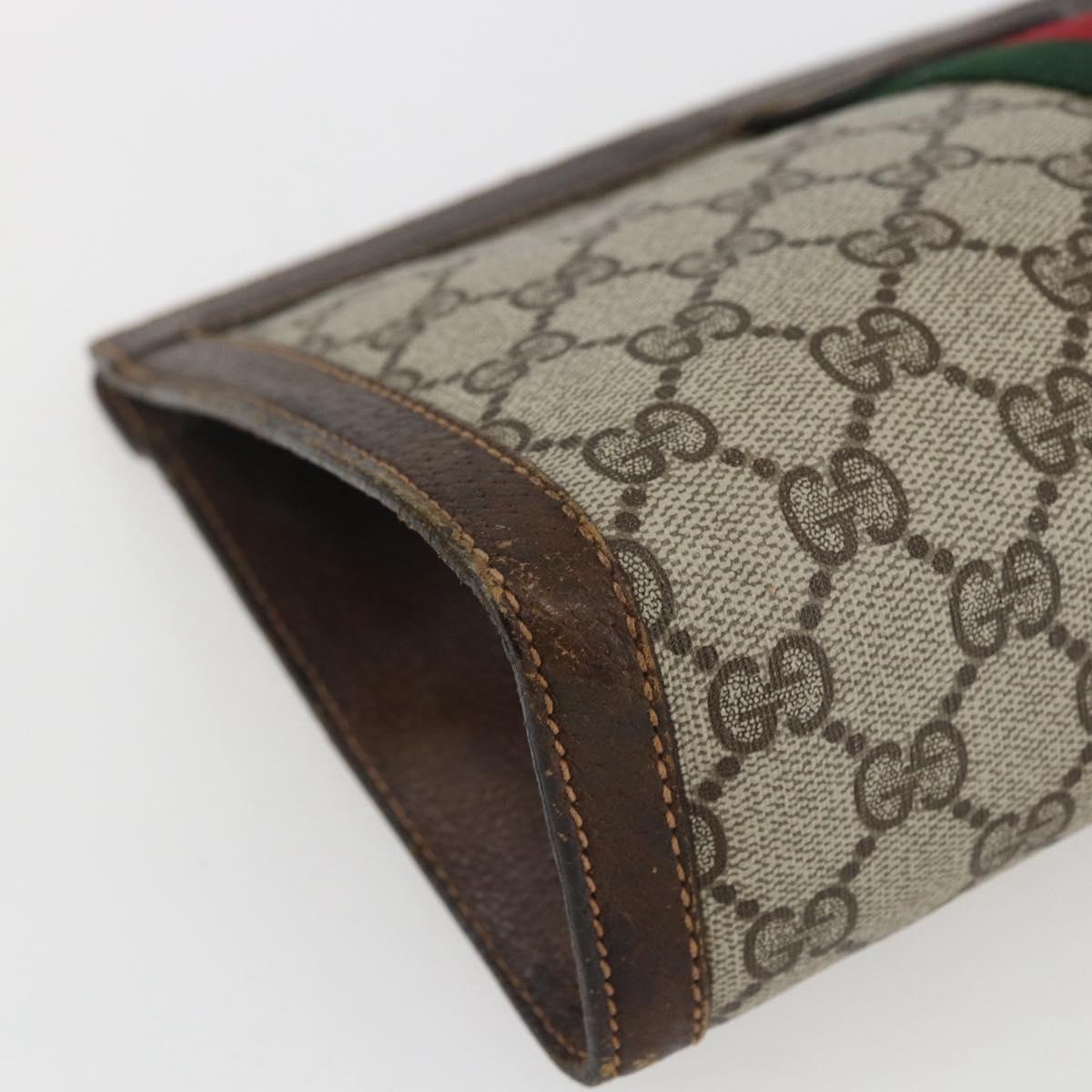 GUCCI GG Supreme Web Sherry Line Clutch Bag PVC Beige 67 014 2125 Auth ka2207