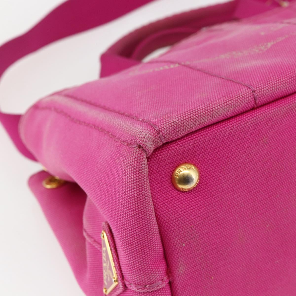 PRADA Canapa PM Hand Bag Canvas 2way Pink Gold Auth ka2235
