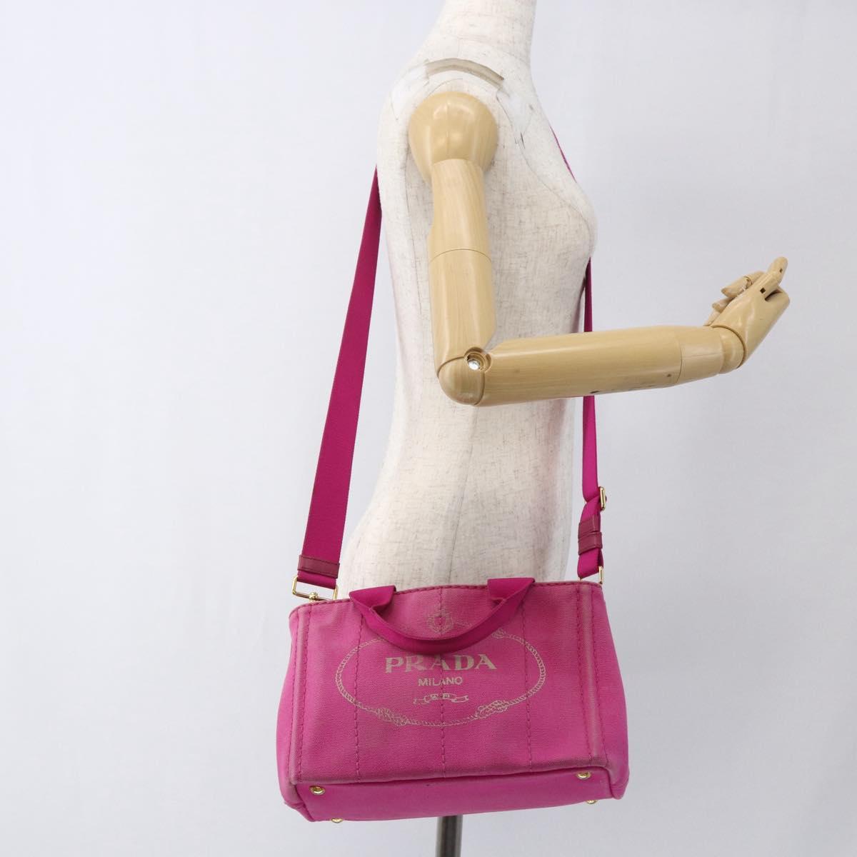 PRADA Canapa PM Hand Bag Canvas 2way Pink Gold Auth ka2235