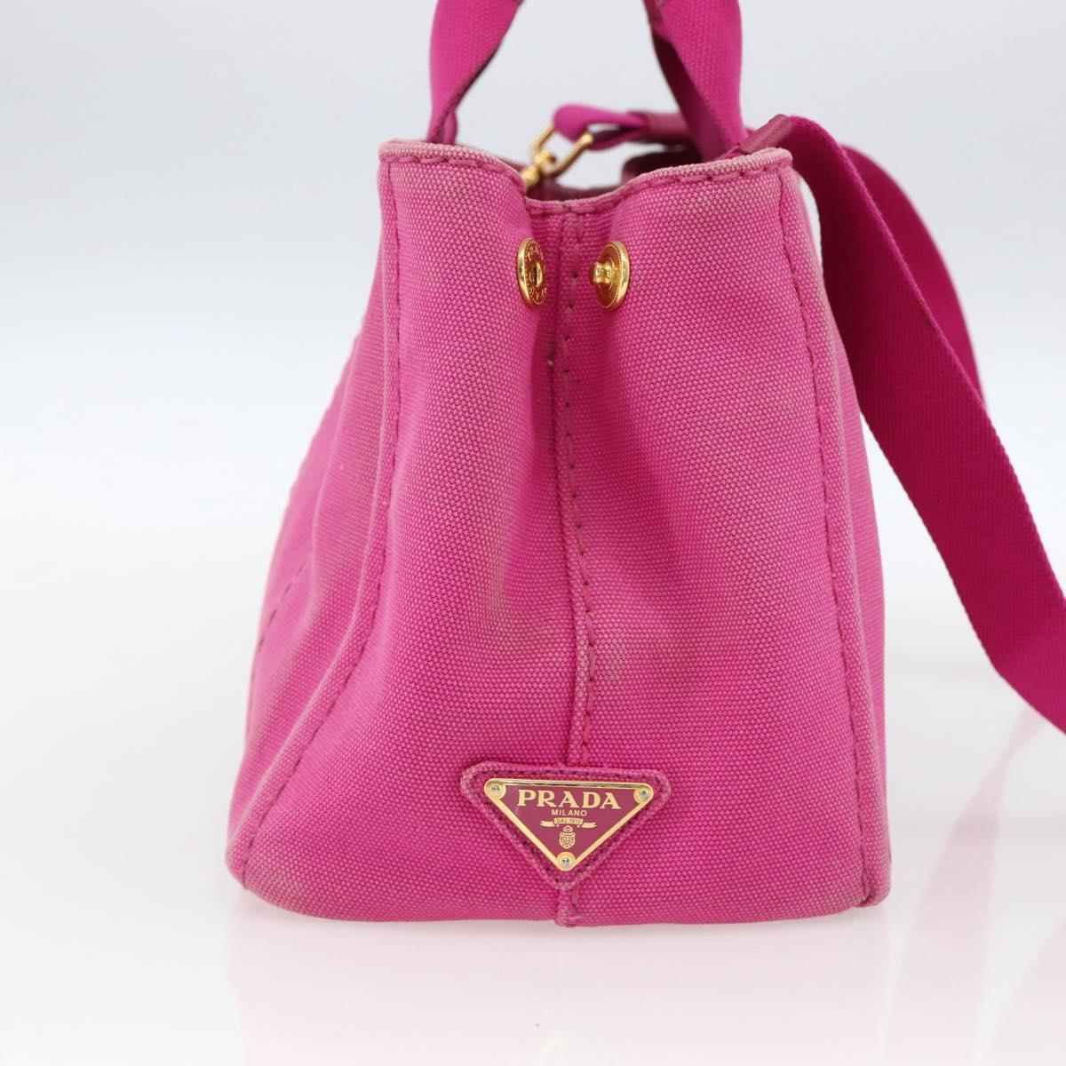 PRADA Canapa PM Hand Bag Canvas 2way Pink Gold Auth ka2235