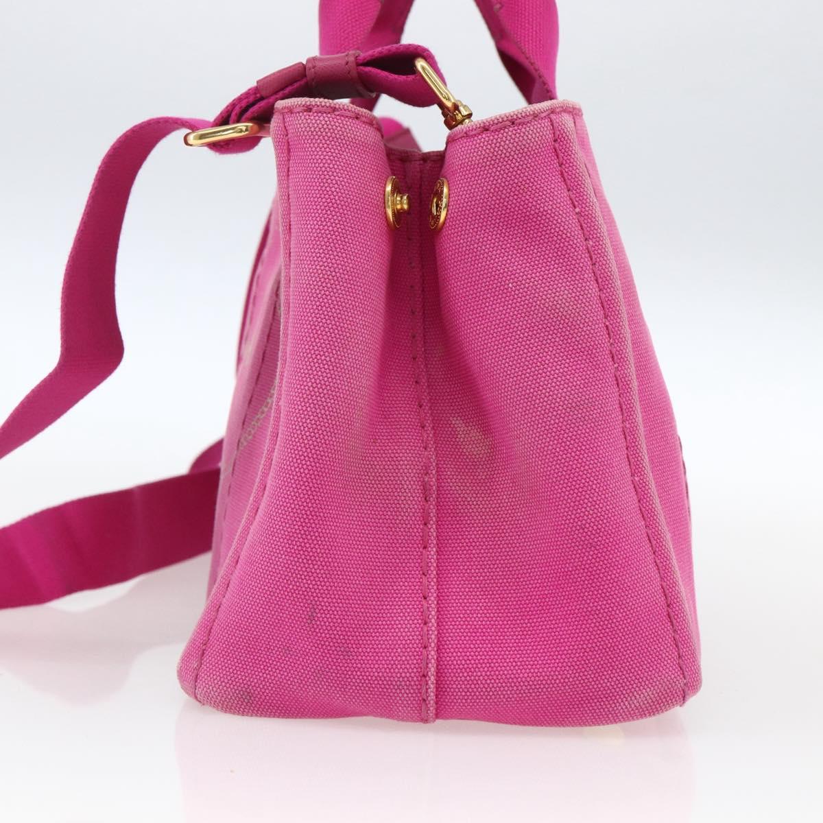PRADA Canapa PM Hand Bag Canvas 2way Pink Gold Auth ka2235