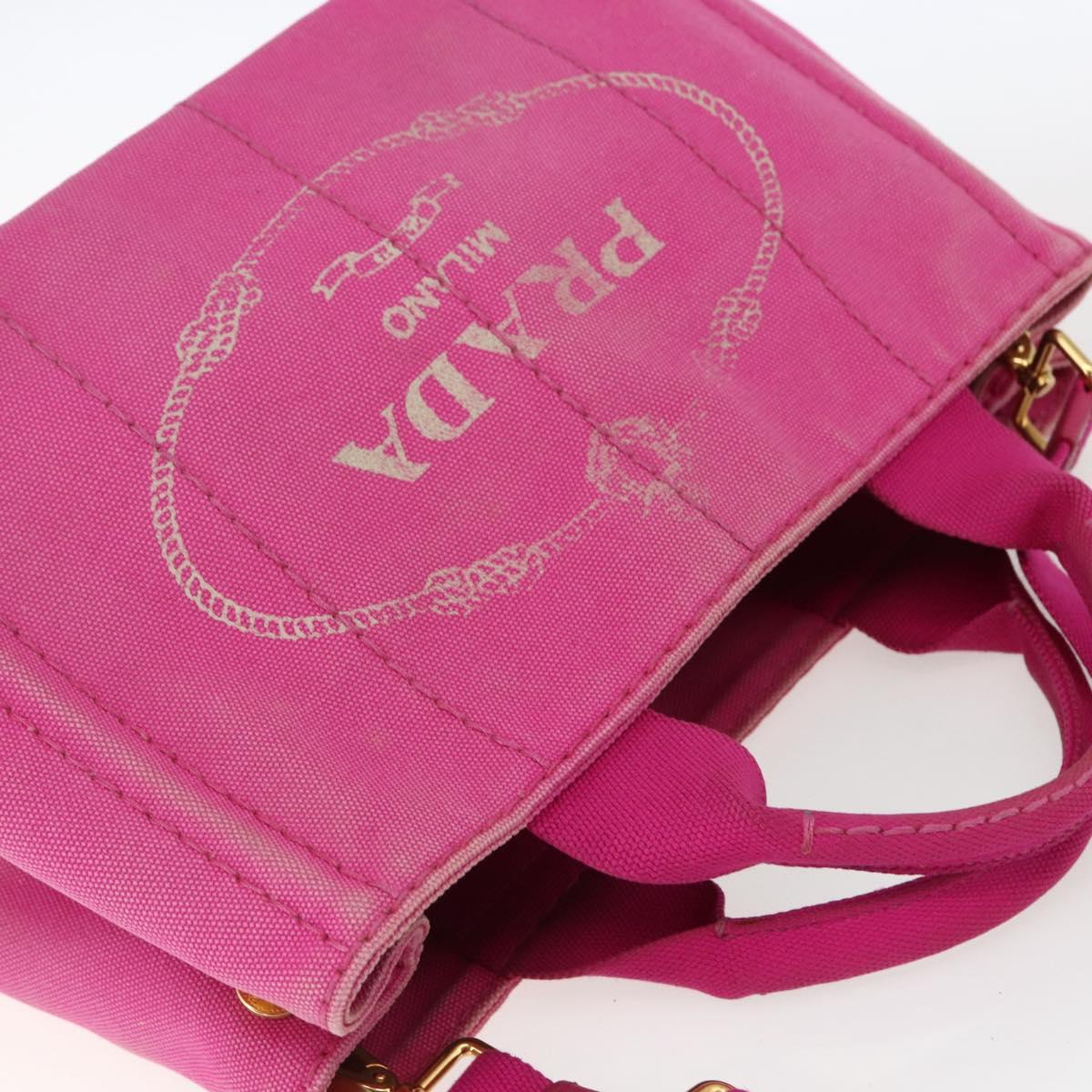 PRADA Canapa PM Hand Bag Canvas 2way Pink Gold Auth ka2235
