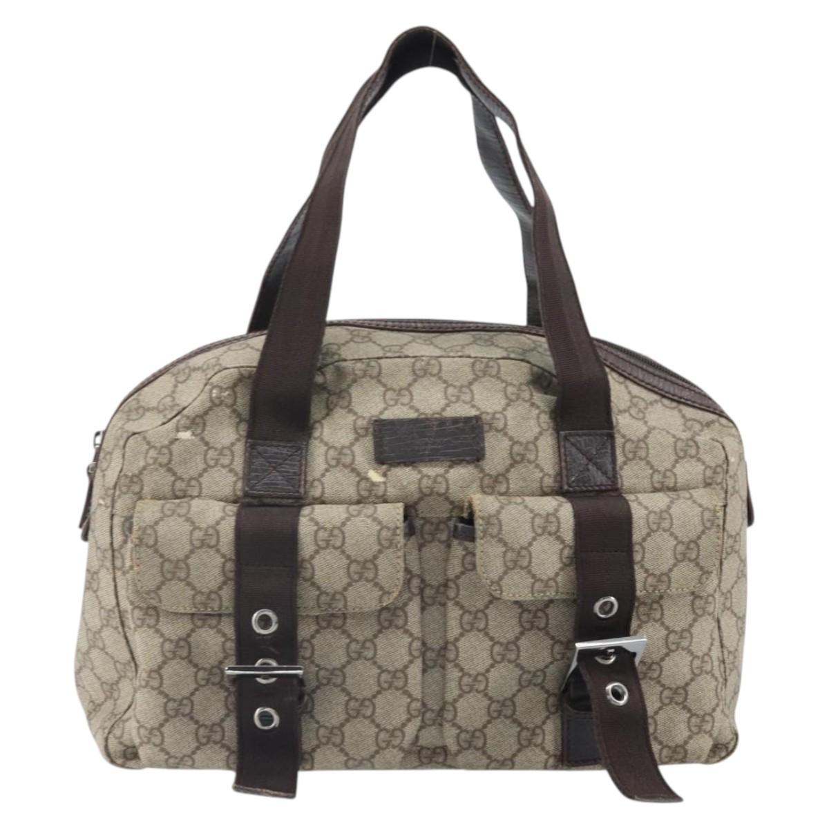 GUCCI GG Supreme Hand Bag PVC Beige Silver 140959 Auth ka2238