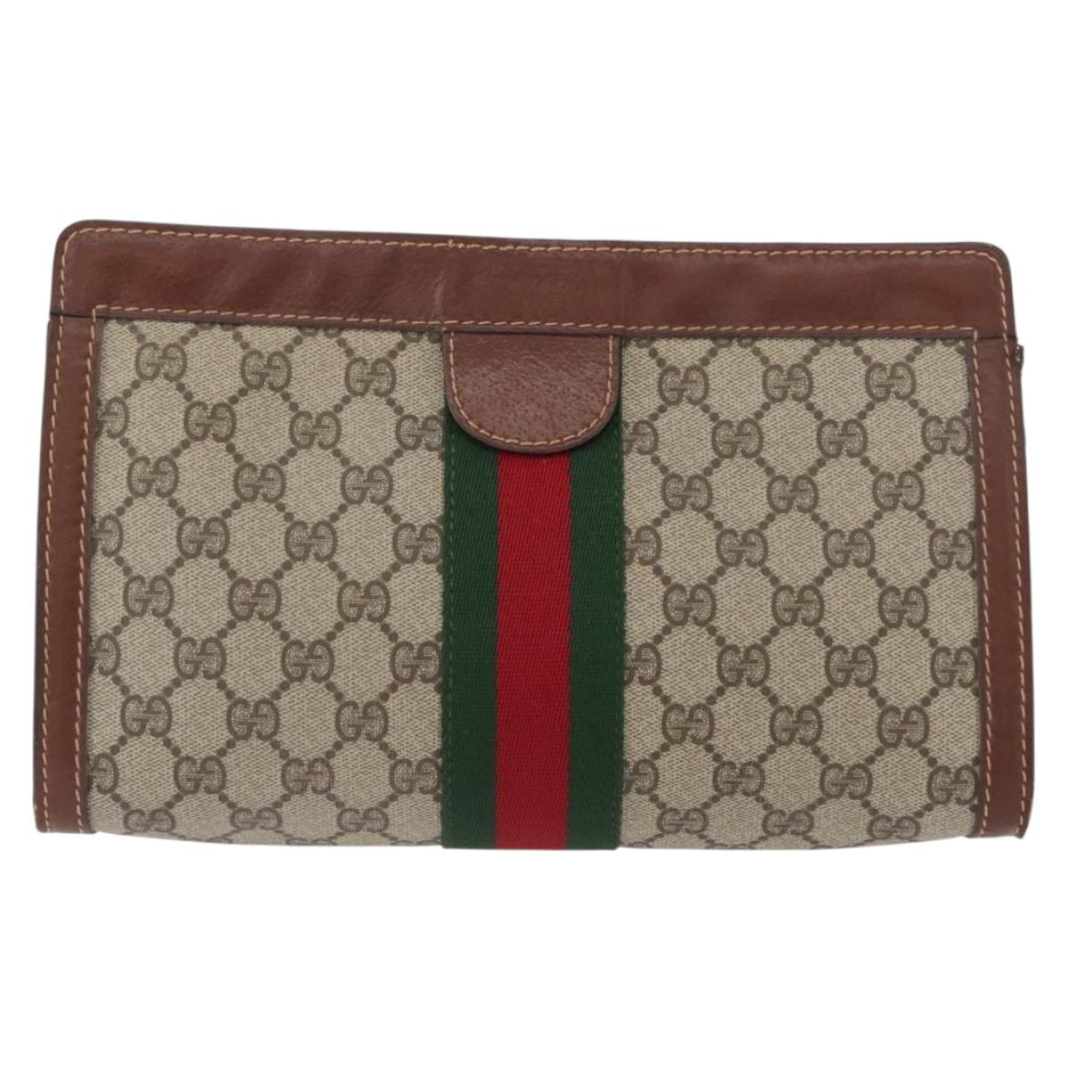 GUCCI GG Supreme Web Sherry Line Clutch Bag PVC Beige Red 010 378 Auth ka2251