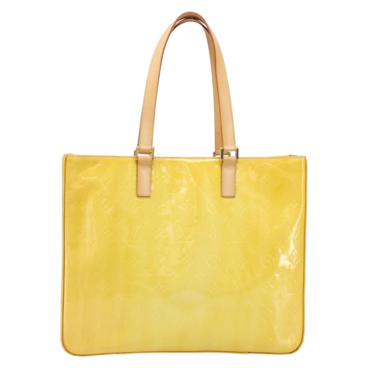 LOUIS VUITTON Monogram Vernis Columbus Tote Bag Lime Yellow M91047 Auth ka2253