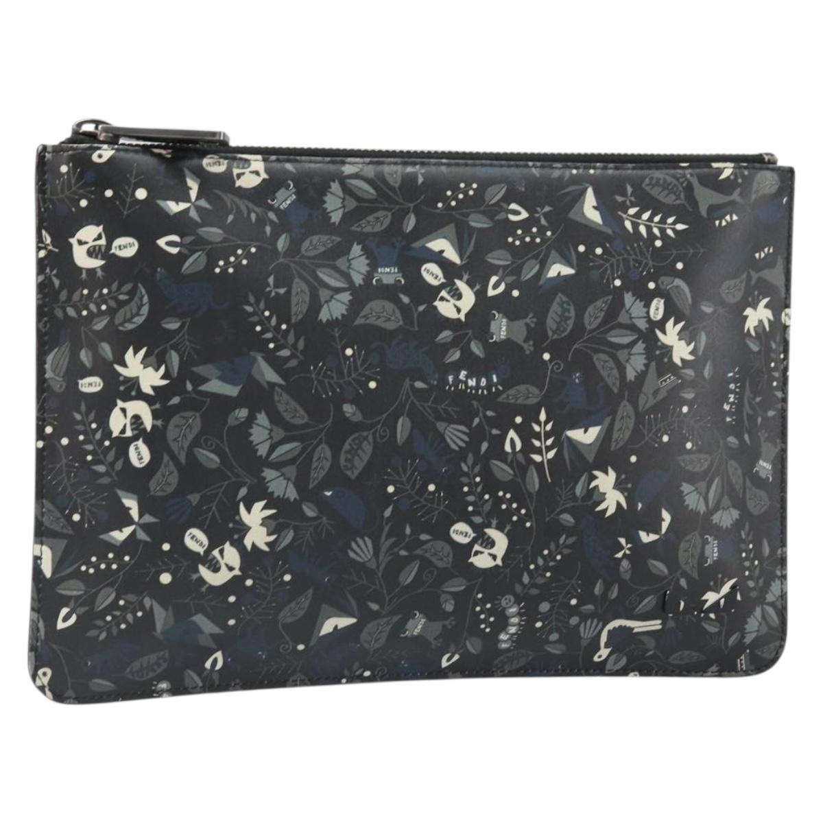 FENDI Clutch Bag Leather Black Auth ka2288