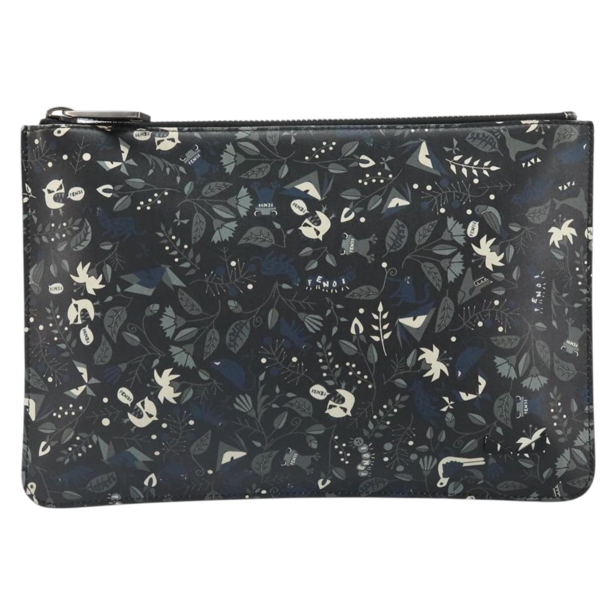 FENDI Clutch Bag Leather Black Auth ka2288