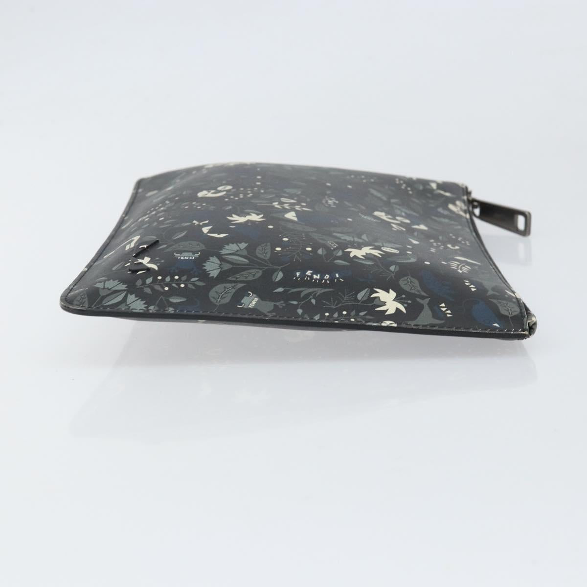 FENDI Clutch Bag Leather Black Auth ka2288