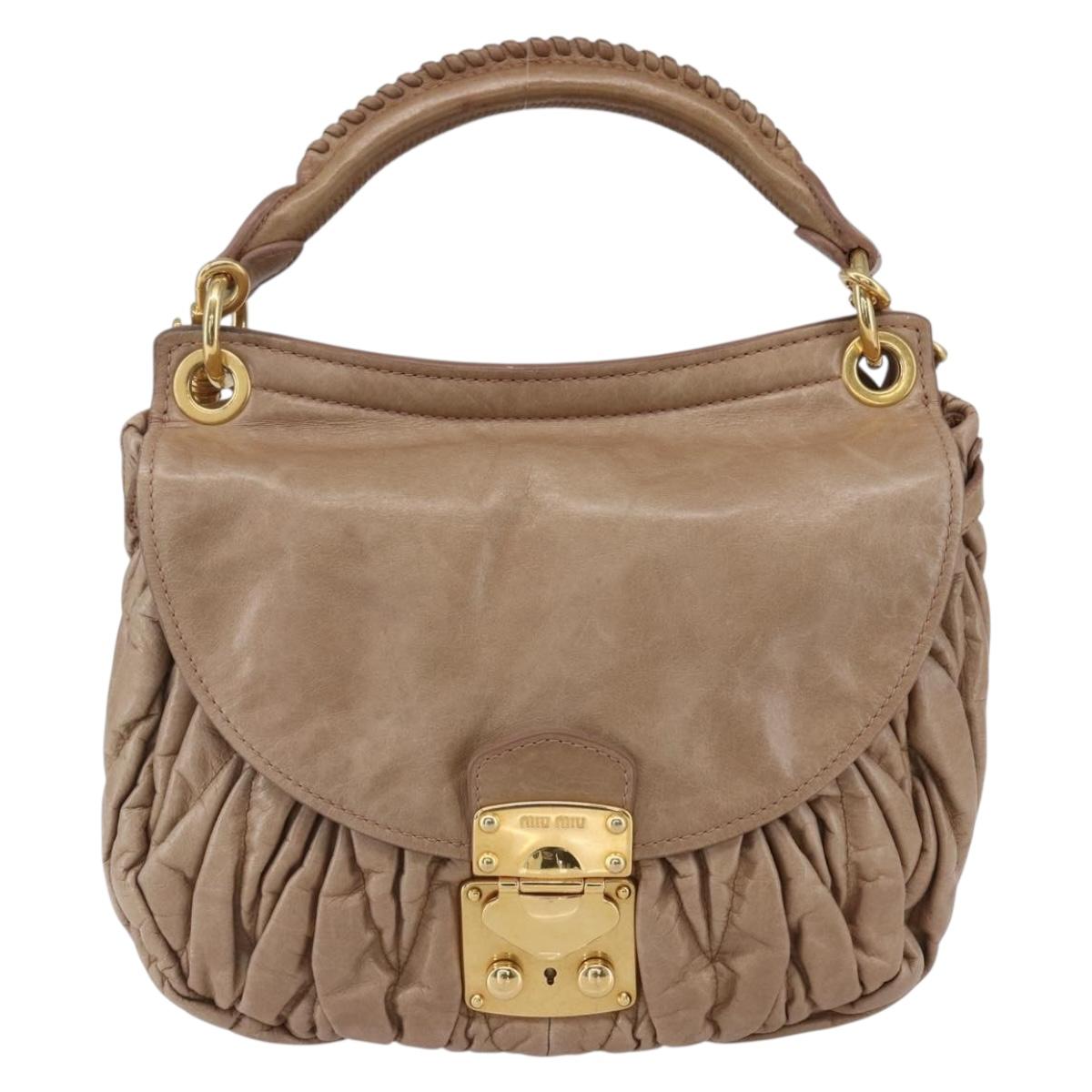 Miu Miu Matelasse Shoulder Bag Leather 2way Pink Gold Auth ka229