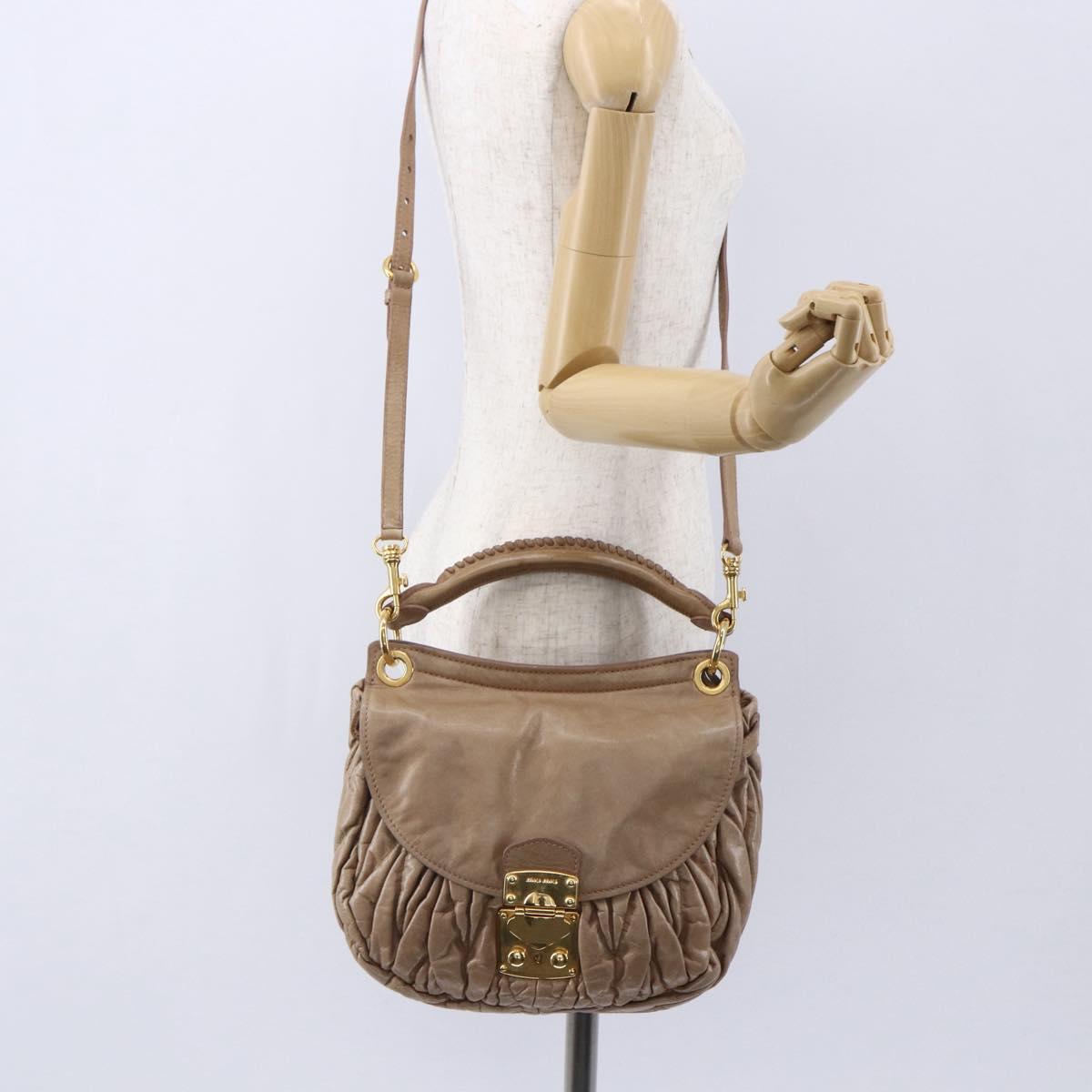 Miu Miu Matelasse Shoulder Bag Leather 2way Pink Gold Auth ka229