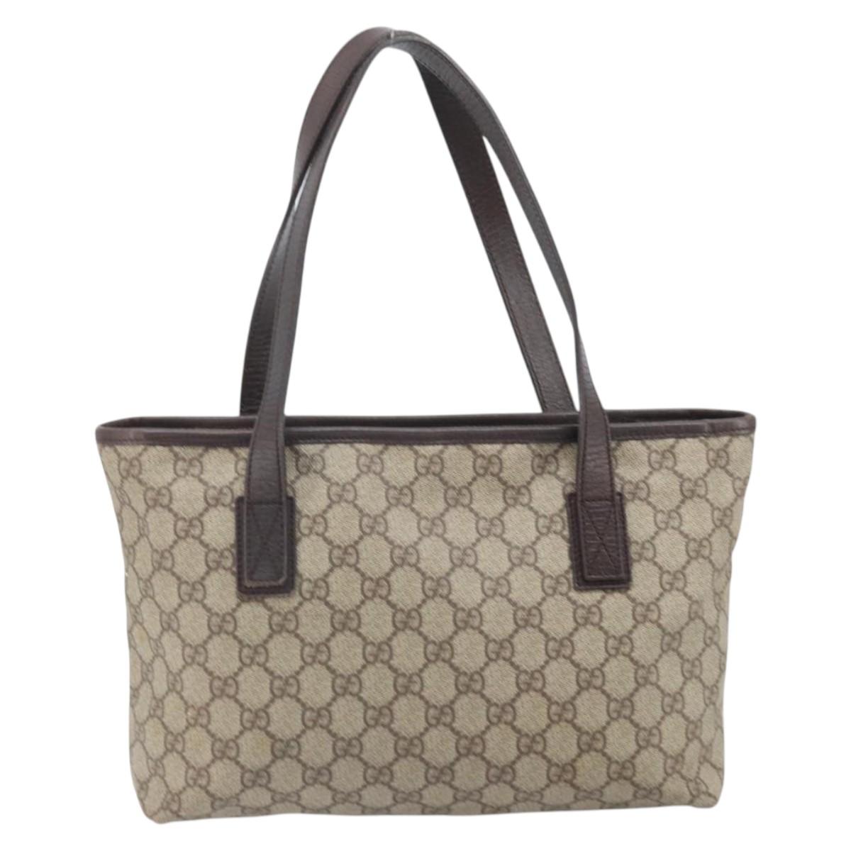 GUCCI GG Supreme Tote Bag PVC Beige Silver 181086 Auth ka2296