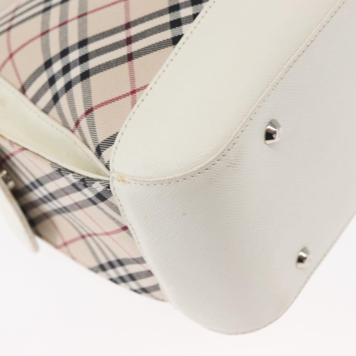 BURBERRY Nova Check Shoulder Bag Canvas Leather Beige White Silver Auth ka230
