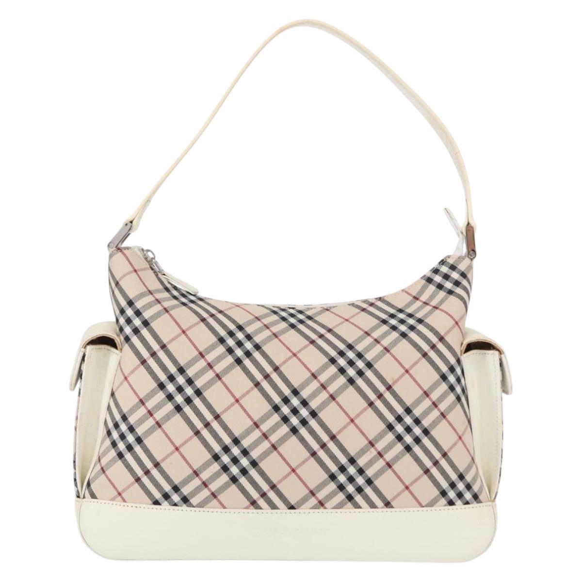 BURBERRY Nova Check Shoulder Bag Canvas Leather Beige White Silver Auth ka230