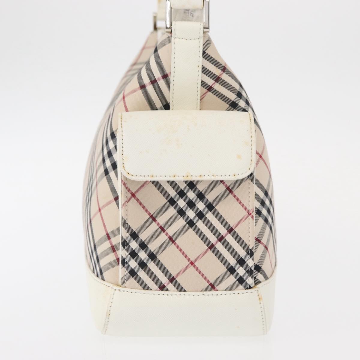 BURBERRY Nova Check Shoulder Bag Canvas Leather Beige White Silver Auth ka230