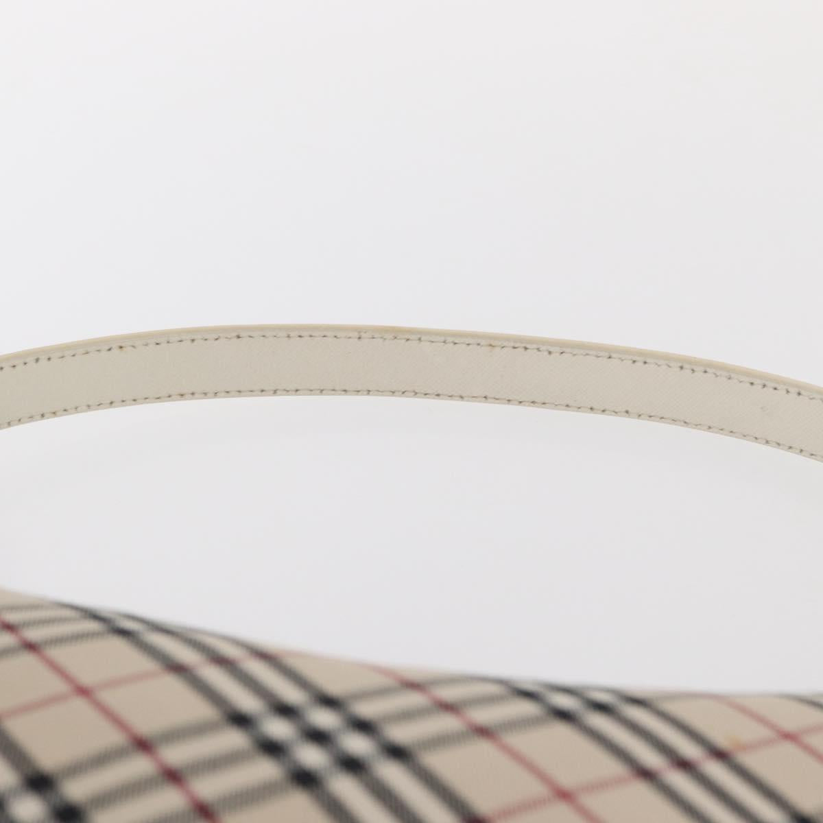 BURBERRY Nova Check Shoulder Bag Canvas Leather Beige White Silver Auth ka230