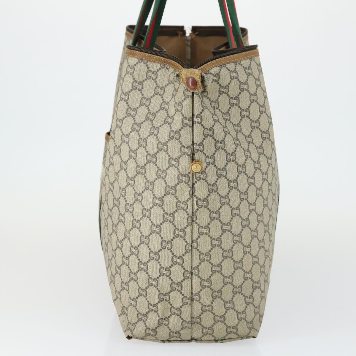 GUCCI GG Plus Supreme Boston Bag PVC Beige Gold Red Auth ka2300