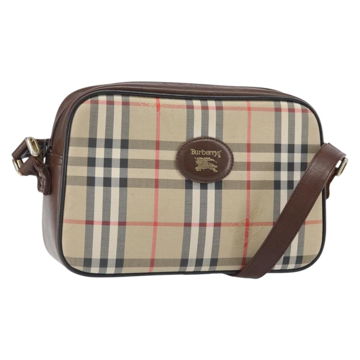 Burberrys Nova Check Shoulder Bag Canvas Beige Gold Auth ka2309