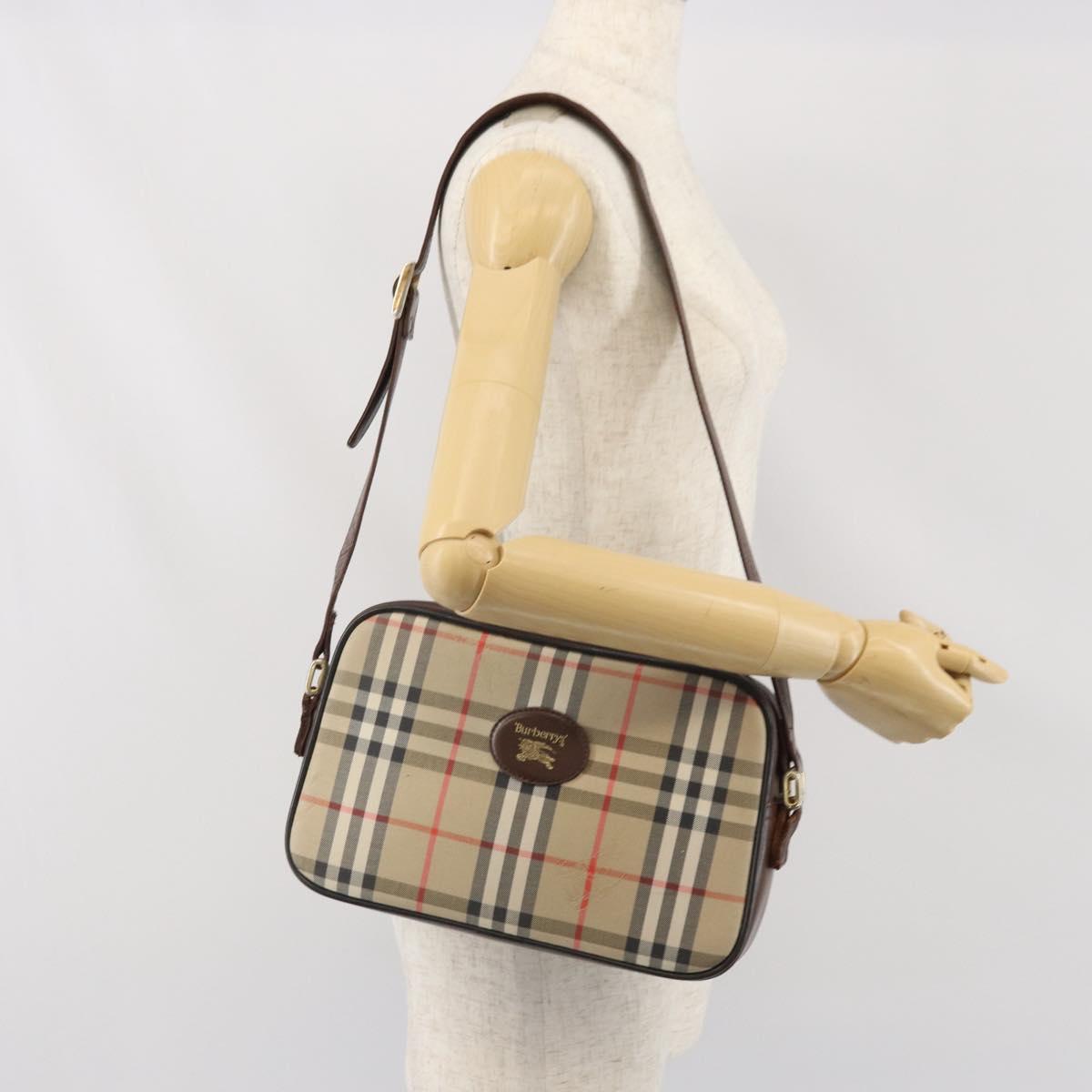 Burberrys Nova Check Shoulder Bag Canvas Beige Gold Auth ka2309