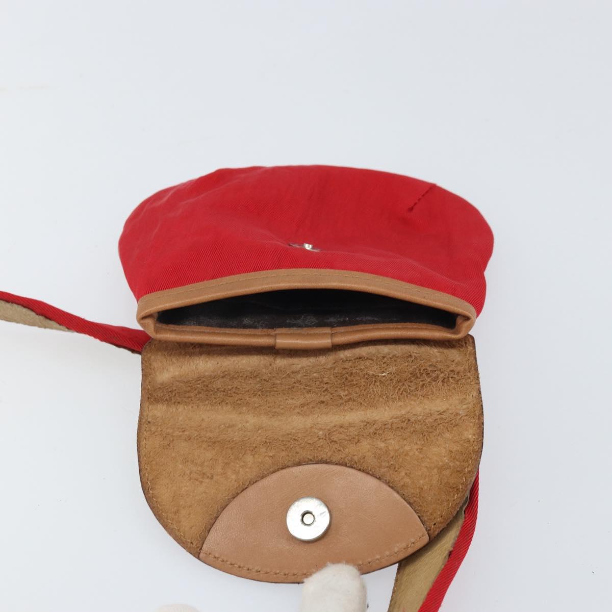 Christian Dior Waist bag Nylon Leather Red Silver Auth ka2312