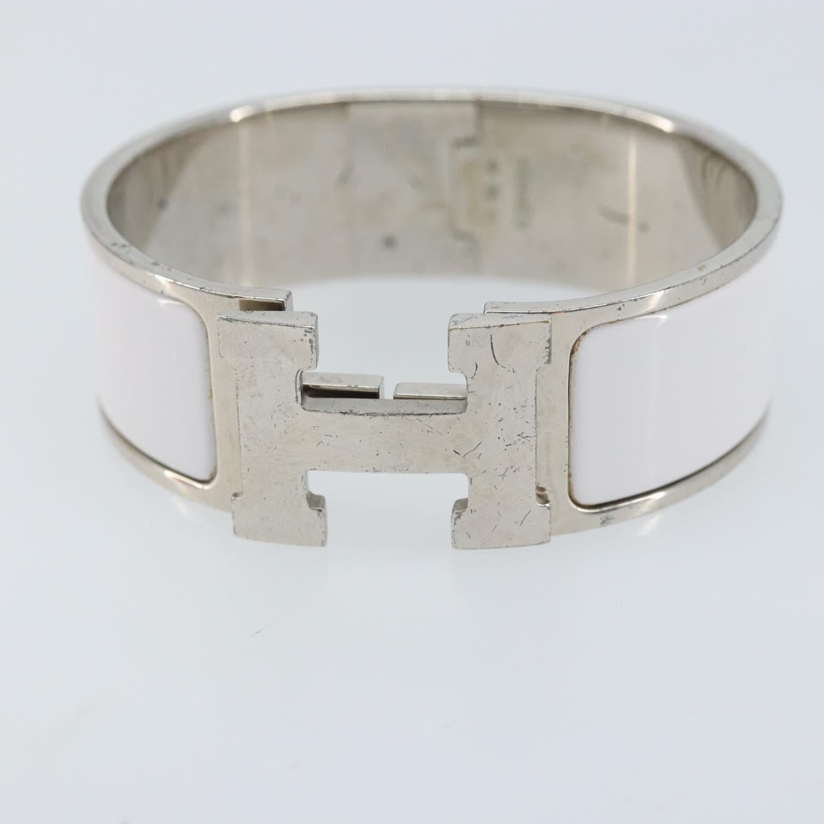 HERMES Bangle Click Crack Bracelet metal White Auth ka2319M