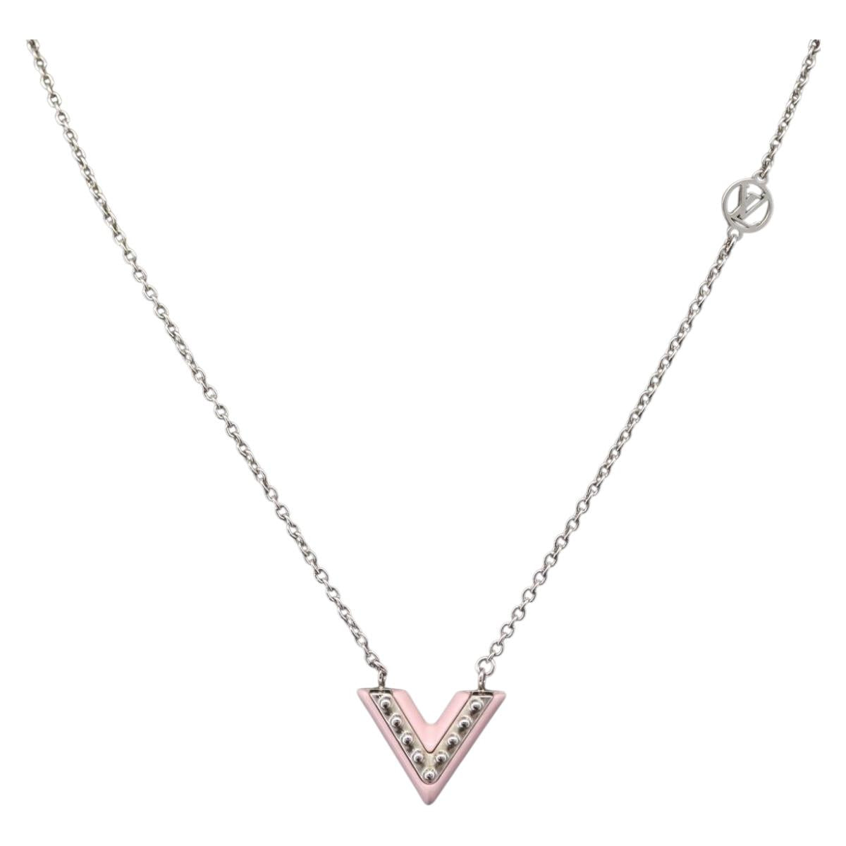 LOUIS VUITTON Essential V Necklace metal Pink M63182 LV Auth ka2321M