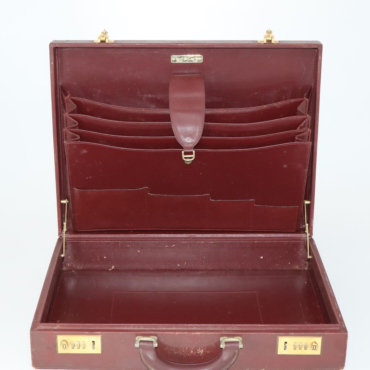 CARTIER Trunk Must Line Trunk Leather Bordeaux Gold Auth ka2326