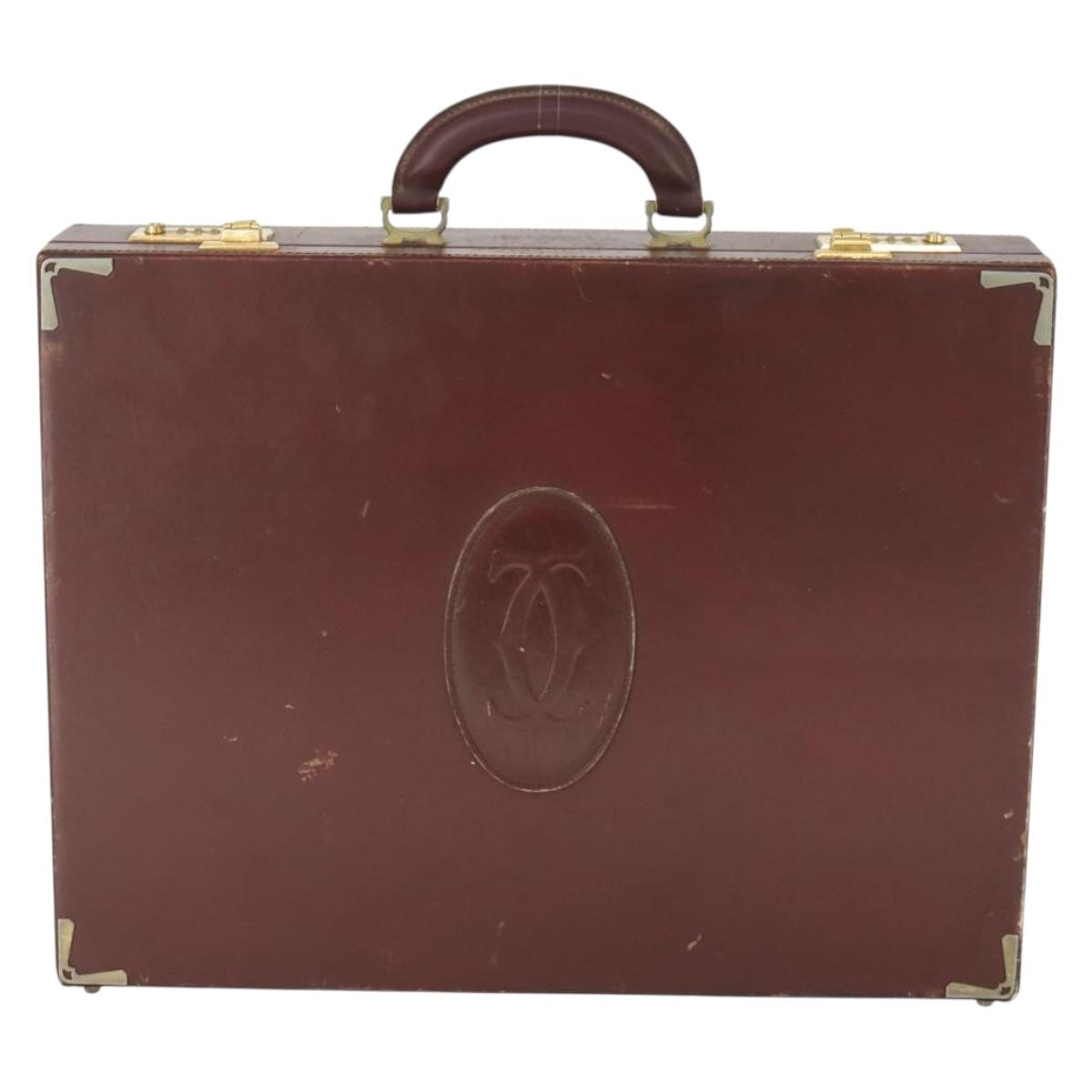 CARTIER Trunk Must Line Trunk Leather Bordeaux Gold Auth ka2326