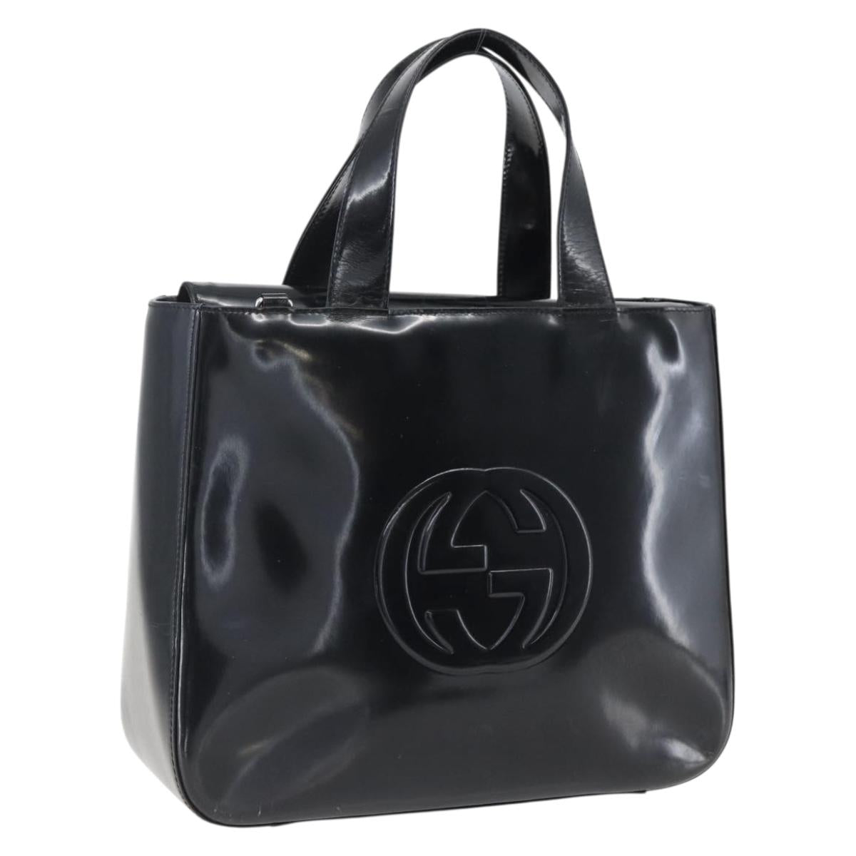 GUCCI Hand Bag Patent leather Black Silver 000 1013 0504 Auth ka2334