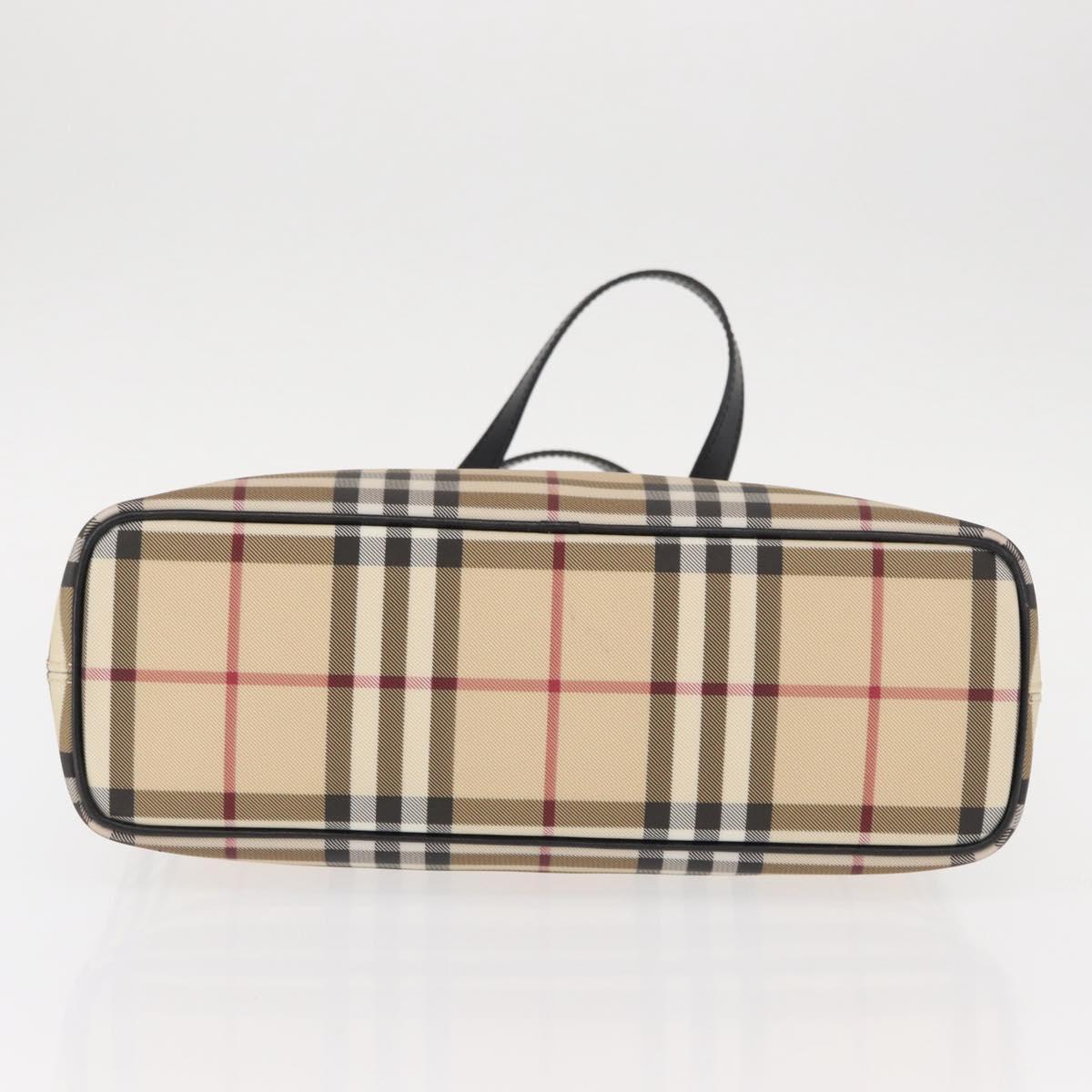 BURBERRY Nova Check Hand Bag PVC Beige Silver Auth ka234