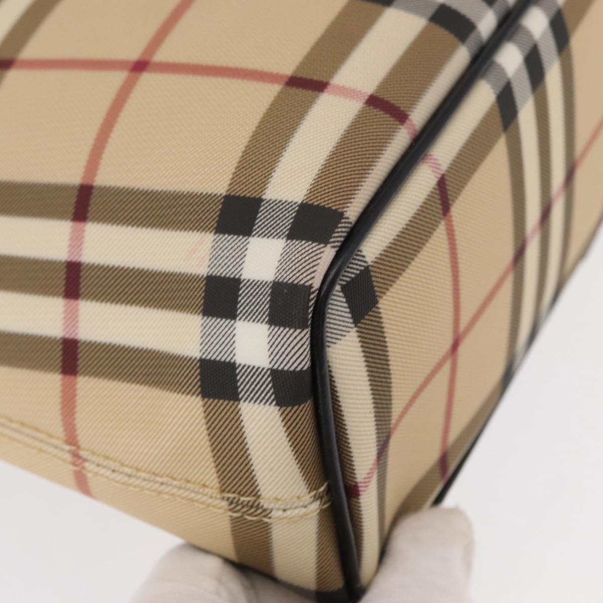 BURBERRY Nova Check Hand Bag PVC Beige Silver Auth ka234