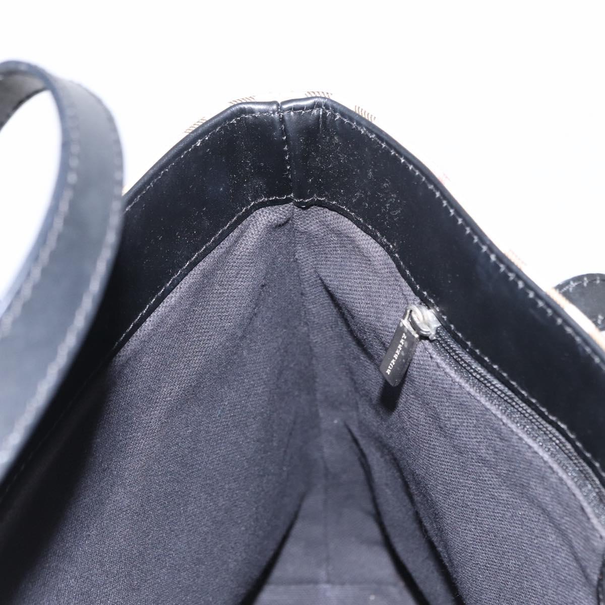 BURBERRY Nova Check Hand Bag PVC Beige Silver Auth ka234