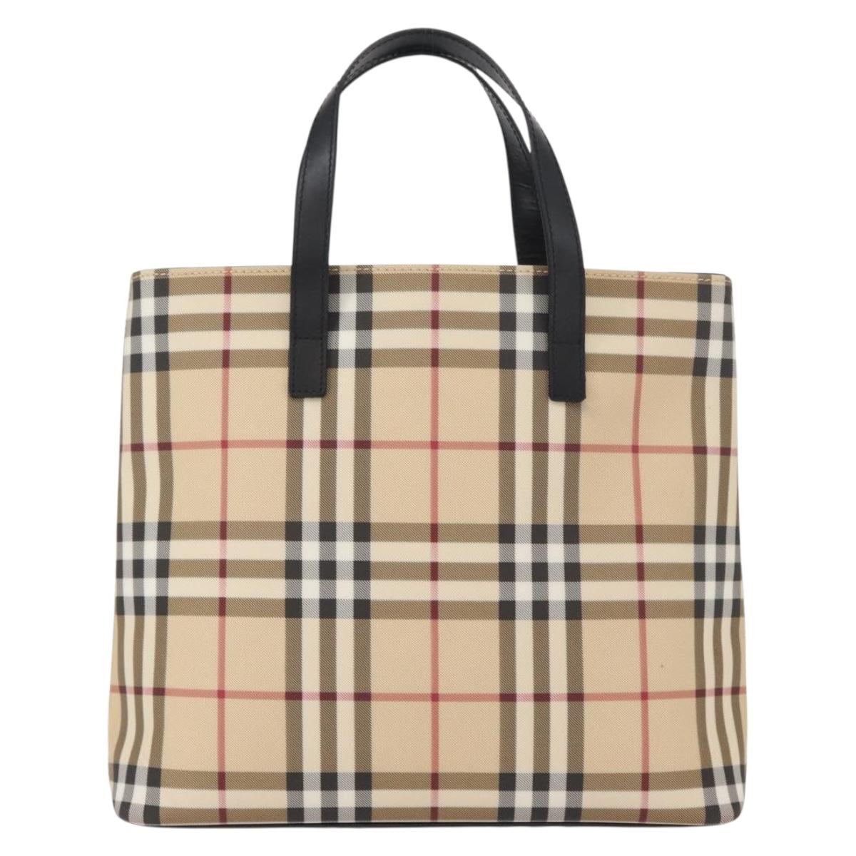 BURBERRY Nova Check Hand Bag PVC Beige Silver Auth ka234