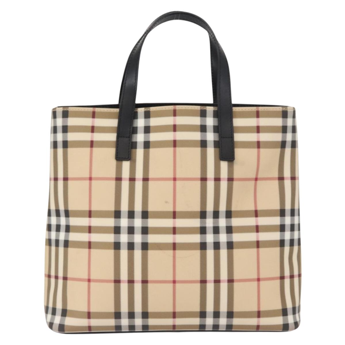 BURBERRY Nova Check Hand Bag PVC Beige Silver Auth ka234