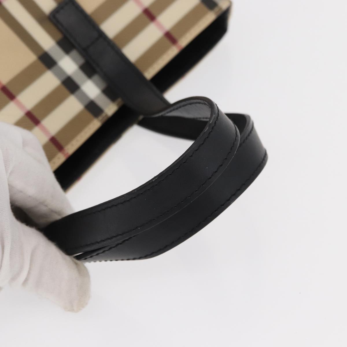 BURBERRY Nova Check Hand Bag PVC Beige Silver Auth ka234