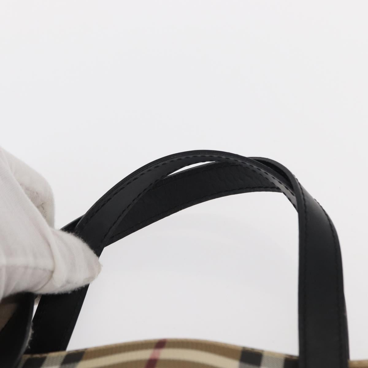 BURBERRY Nova Check Hand Bag PVC Beige Silver Auth ka234